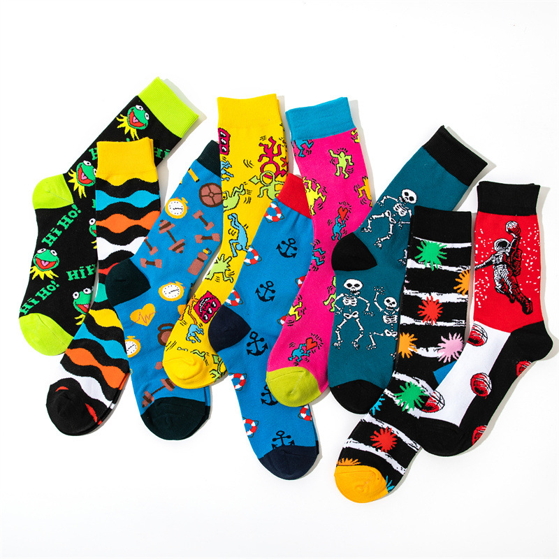 Men's Anime Pattern Crew Socks Cartoon Character Long Tube Style_voghion.com