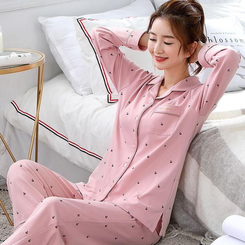 Pijamas para mujer Primavera Otoño Invierno 100% algodón de manga larga Otoño de mediana edad más tamaño madre desgaste del hogar traje