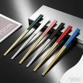 304不锈钢方筷ins风全方镀金筷子家用商用批发厂家直销隔热8mm筷