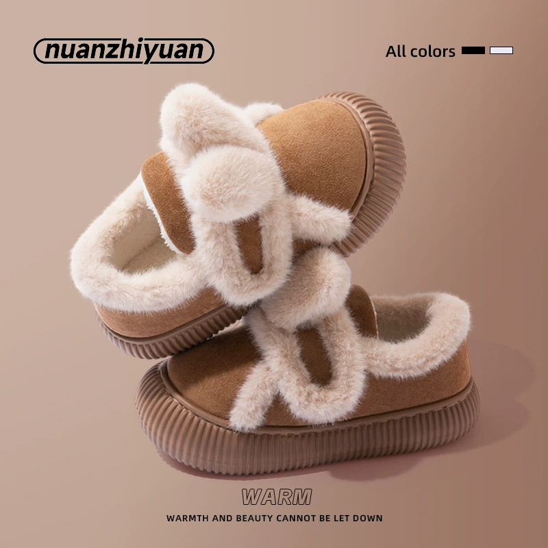 Нанбо Wanmu и хлопчатобумажные тапочки женская милая зима дома теплая и бархатная подошва может носить шерстяные хлопчатобумажные туфли