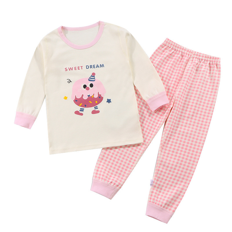 [Personalizado] Ropa interior deshuesada coreana para niños otoño e invierno Ropa de hogar de algodón de dibujos animados para niños y niñas Conjunto de pijamas para bebés
