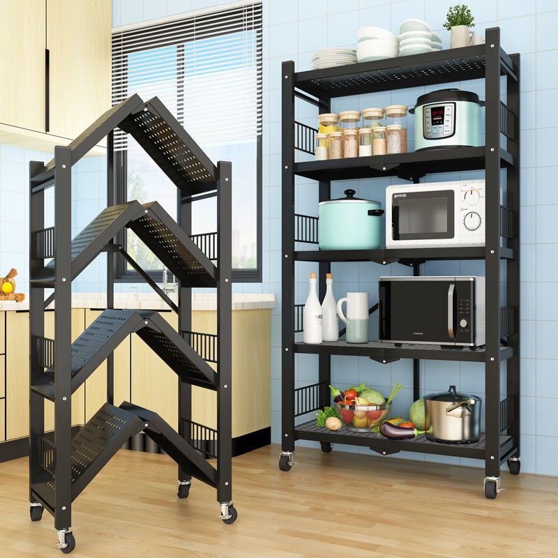 Installation-free Kitchen Foldableing Storage Rack Multi-layer Floor-standing Organizer Trolley Microwave Oven Rack Storage Rack