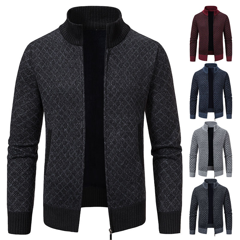 Cross-Border Wholesale Men's Winter Sweater, Large Size Loose Knitwear Jacket, Fleece-Lined and Thickened, Simple Inner Layer Base Knit Sweater