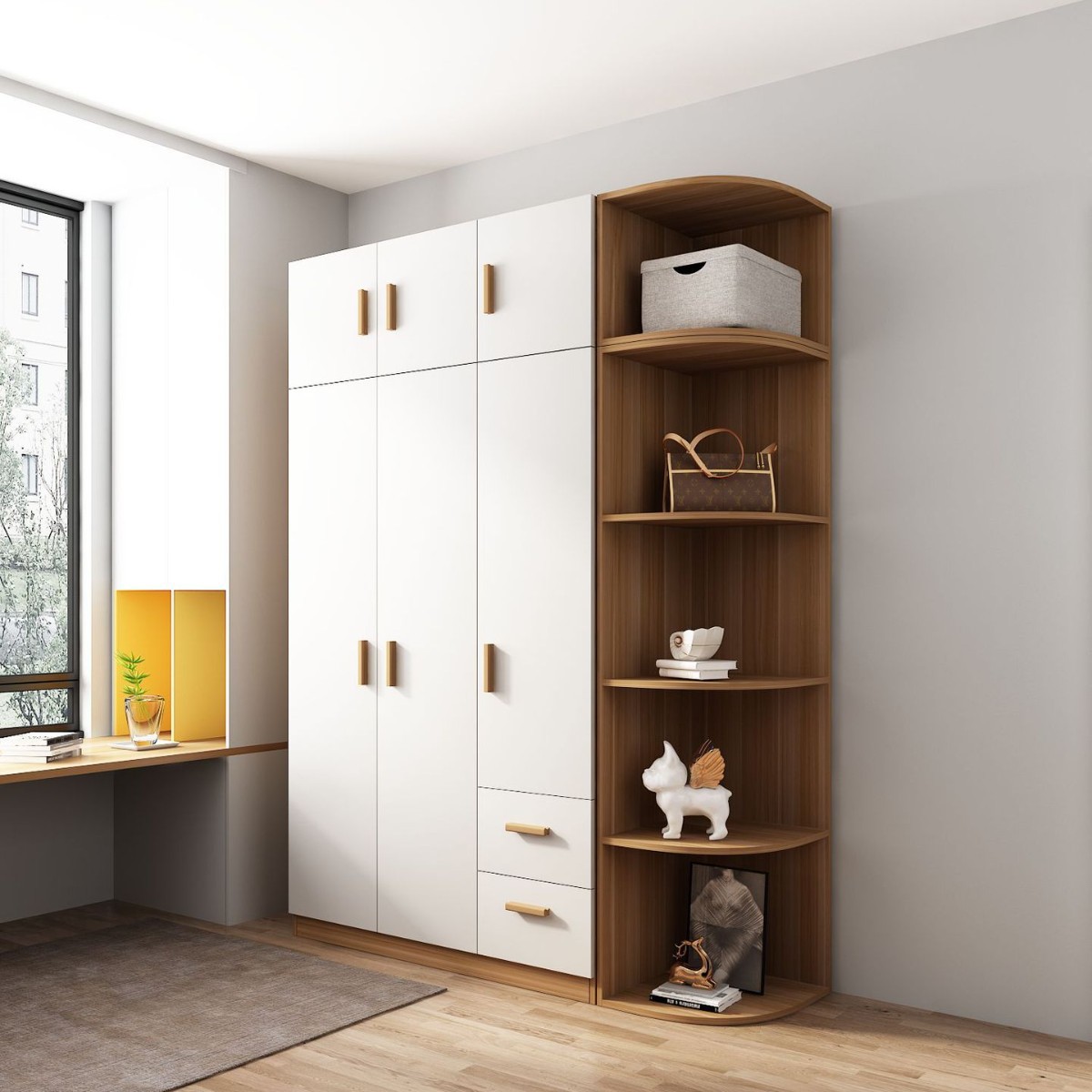 Armario de dormitorio moderno simple doméstico pequeño armario de alquiler de habitaciones armario de almacenamiento armario de tres puertas image 4