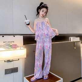 女童夏季套装2026新款儿童阔腿裤中大童洋气时髦吊带夏装两件套潮
