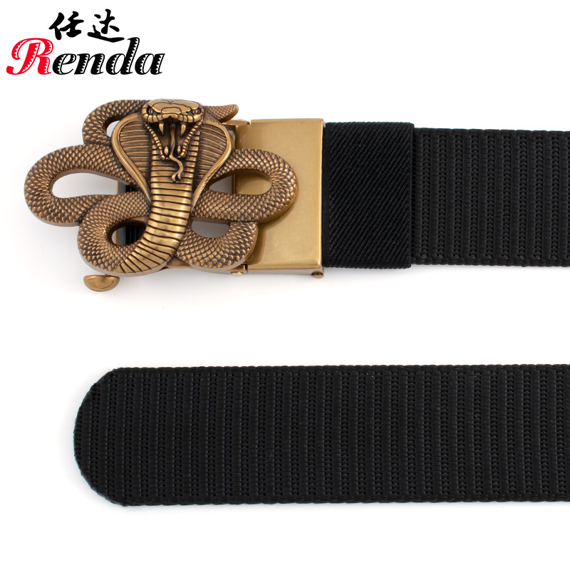 Hebilla automática sin dientes para hombres Cobra cinturón de lona casual vintage pantalones cinturón nylon tanque patrón cinturón