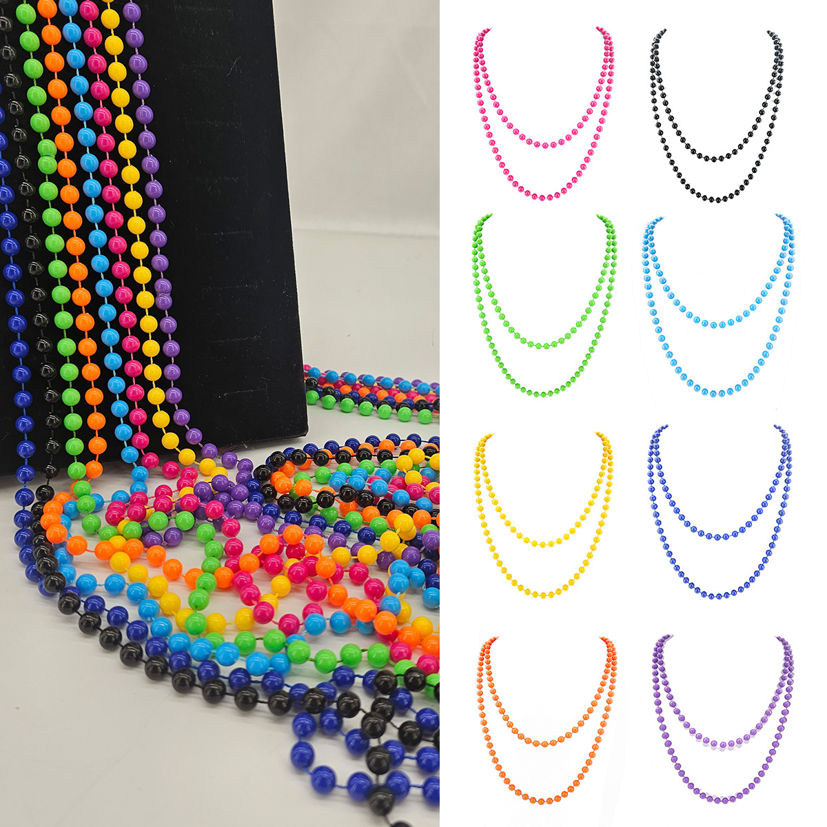 1980s Fiesta de neón 120cm Collar con cuentas Diadema con lazo Pendientes CC Pulsera Guantes de red de pesca