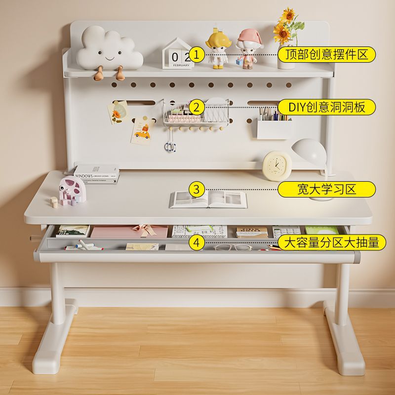 Solid Wood Children's Study Table Hole Board Writing Desk and Chair Set Lifting Multi-Functional Junior High School Student Study Desk