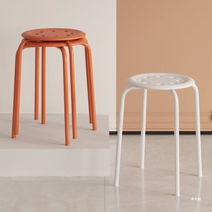 Wrought Iron Eight-hole Stool High Stool Fashionable Round Stool Thickened Adult Plastic Stool Dining Table Bench Household Folding Chair MC