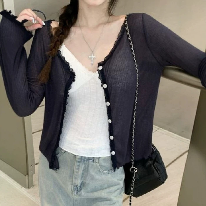 [In-Stock from Our Own Factory] Summer Lace Patchwork Soft Sunscreen Cardigan Lightweight Jacket Top