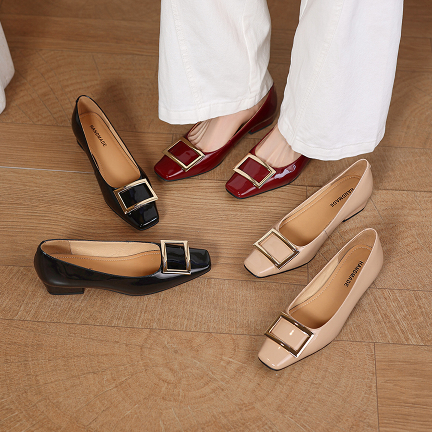 Giày cao gót nữ mũi vuông gót vuông 3 cm, cổ nông, form rộng size lớn 33–41 — đen