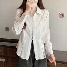 大码双拉链法式长袖衬衫设计感衬衣春季新款显瘦上衣洋气遮肉