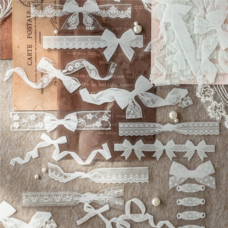 Momo plain white lace PET sticker pack, creative stickers, versatile journal materials, DIY photo frame and envelope decoration collage