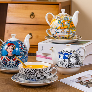 Nordic color Art pot ceramic teapot cup and saucer for one person British afternoon tea coffee single pot