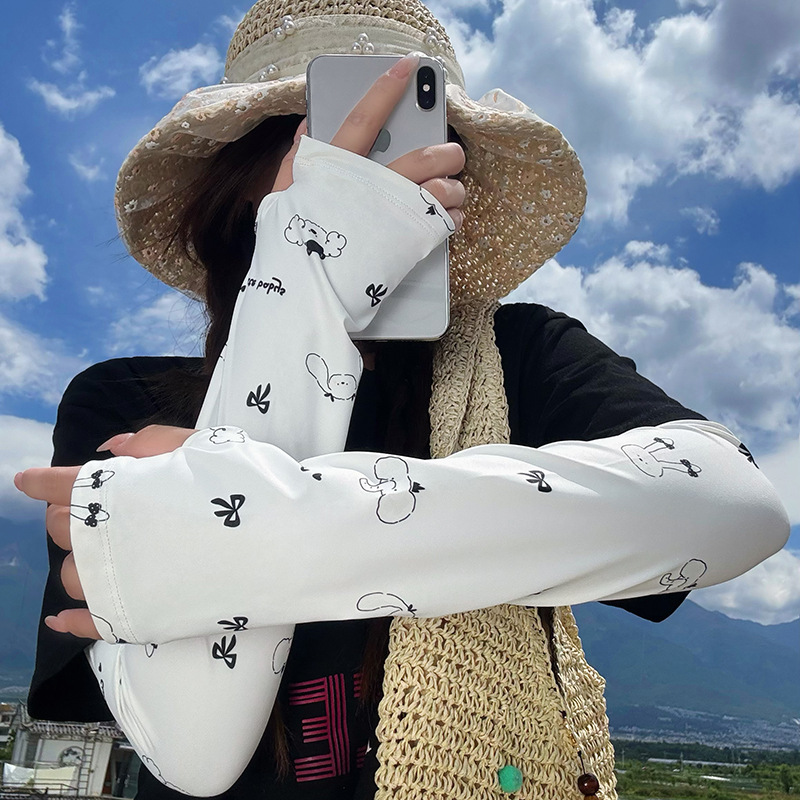Protector solar manguito de hielo guantes ciclismo de verano manguito de hielo protector de brazo transpirable suelto cordón de dibujos animados manga de seda de hielo
