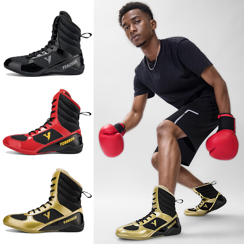 Professional Boxing Shoes Men's Wrestling Shoes High Barrel Fighting Martial Arts Training Shoes Long Boots Muay Thai Boxing Shoes Fitness Sanda Shoes