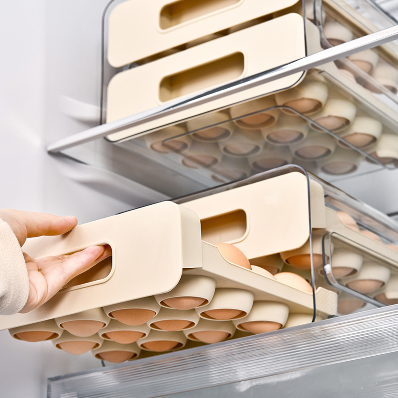 Caja de almacenamiento de huevos con cajón de doble capa para cocina, estante para huevos a prueba de caídas de grado alimenticio transparente especial para refrigerador doméstico