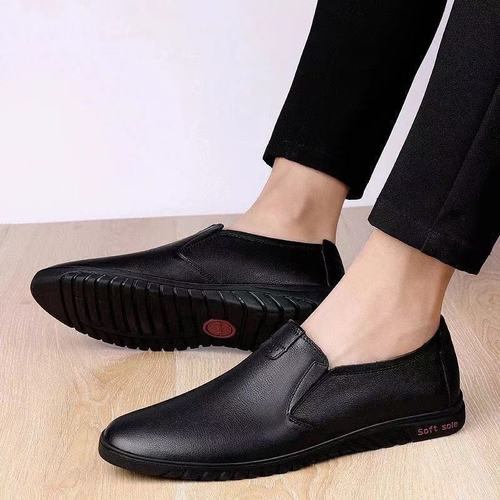 Men's Leather Shoes New Autumn/Winter Single Cotton Same Style Bead Shoes Soft Sole Elderly Shoes