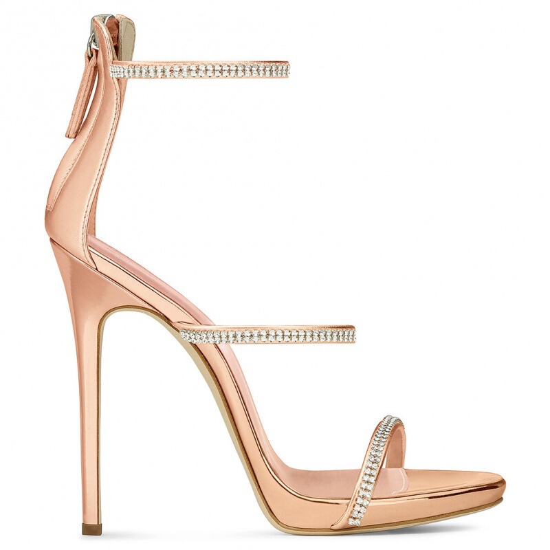 Foreign trade plus size gold rhinestone stiletto heel sandals rose gold fashion shoes evening shoes Chengdu cross-border supply