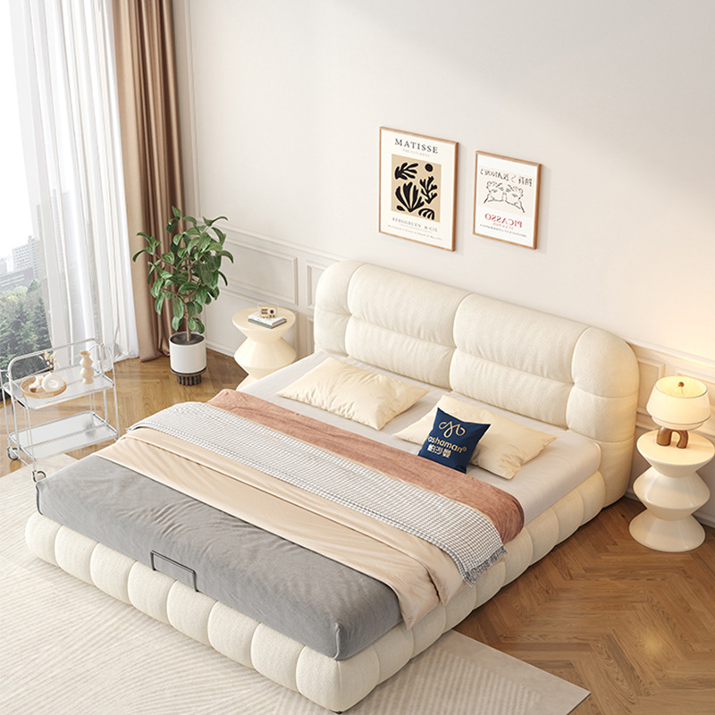 Cama de tela de terciopelo esmaltado rojo crema de viento dormitorio principal moderno y simple dormitorio principal 1.8m doble cama de hadas de paquete suave