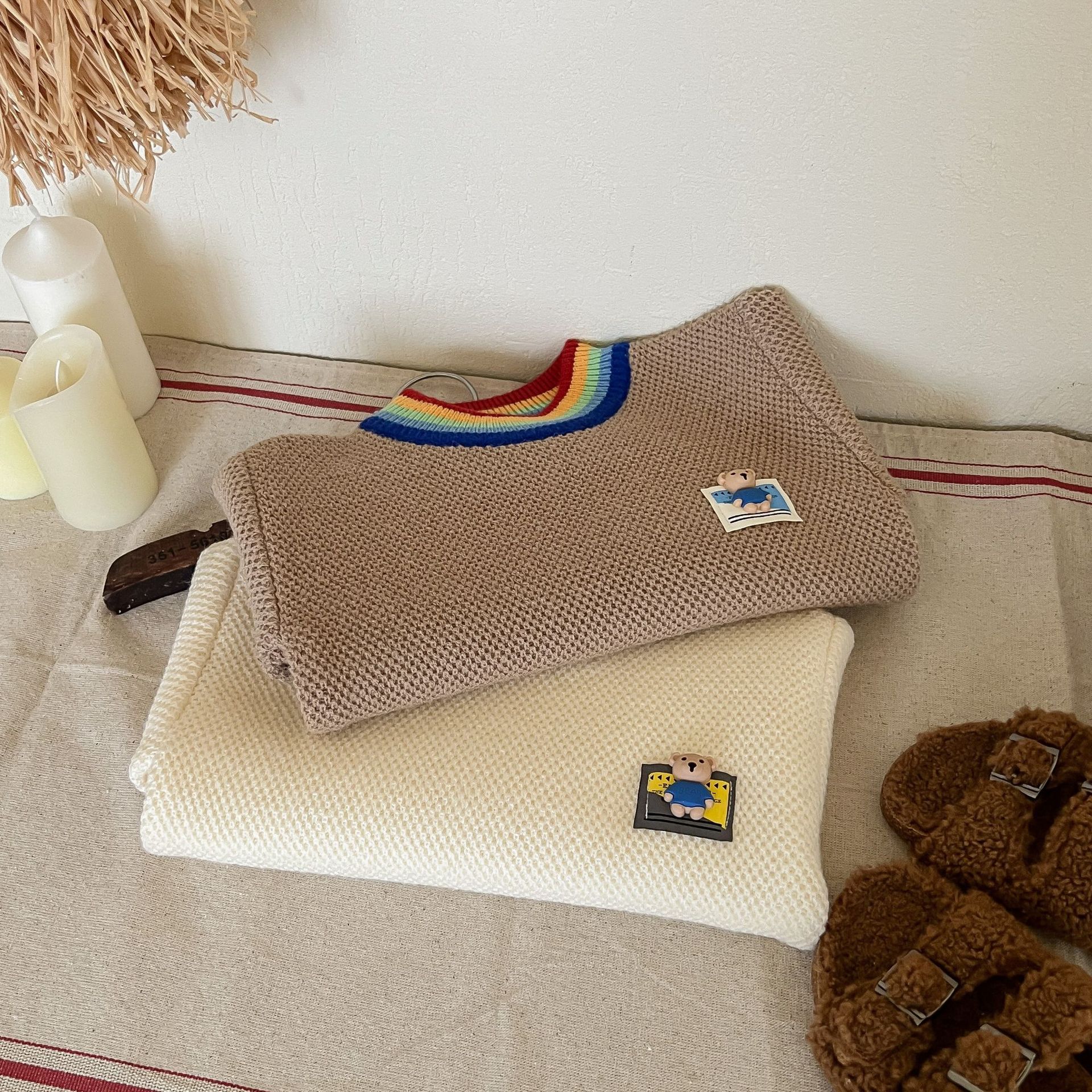 JINYONG Boys Rainbow Cartoon Sweater Cardigan Korean Edition Trendy Baby Knitted Round Neck Outer Wear Children's Coat_voghion.com