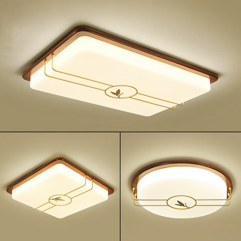 New Chinese Style Living Room Ceiling Lamp All Copper Solid Wood Modern Rectangular Headlight Acrylic Lampshade Study Bedroom Lamps