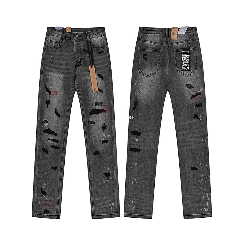 European and American Cross-Border Trendy Brand Ksubi Jeans, Long Pants, Washed and Distressed, with Embroidery, High Street Style, Slim Fit, Versatile