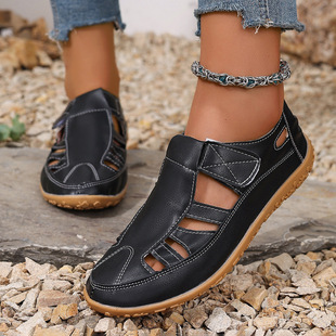 Cross-Border Large Size 2025 New Sandals Summer New Velcro Flat Soft Bottom Low-Top Sports Sandals Women's Shoes