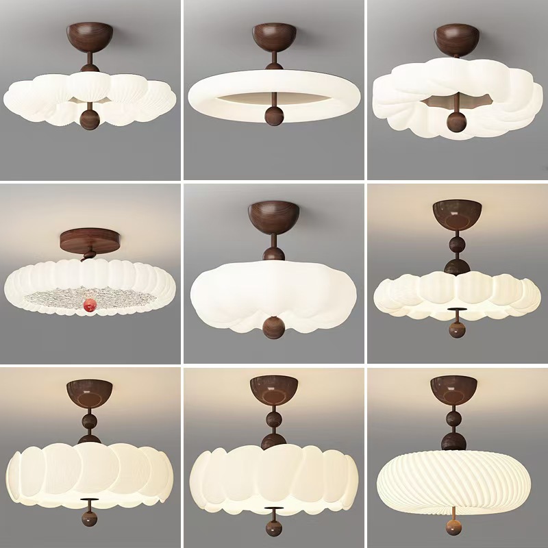 Medieval Bedroom Lamp Cream Style Ceiling Lamp Retro French High-End Donut Semi-Suction Chandelier Pumpkin Lamp Medieval Bedroom Lamp Cream Style Ceiling Lamp Retro French High-End Donut Semi-Suction Chandelier Pumpkin Lamp