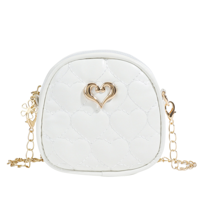 Versión coreana del mini bolso de hombro para niñas, bordado de moda, lindo bolso de mensajero para niños en forma de corazón, bolso para niños de cadena de color sólido