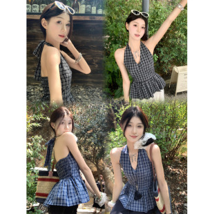 Real Shot and Real Price New V Neck Sleeveless Lace-Up Halter Vest