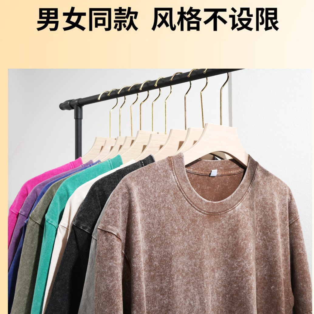 230g跨境美式潮牌重磅水洗做旧纯棉短袖男女复古宽松型青少年t恤