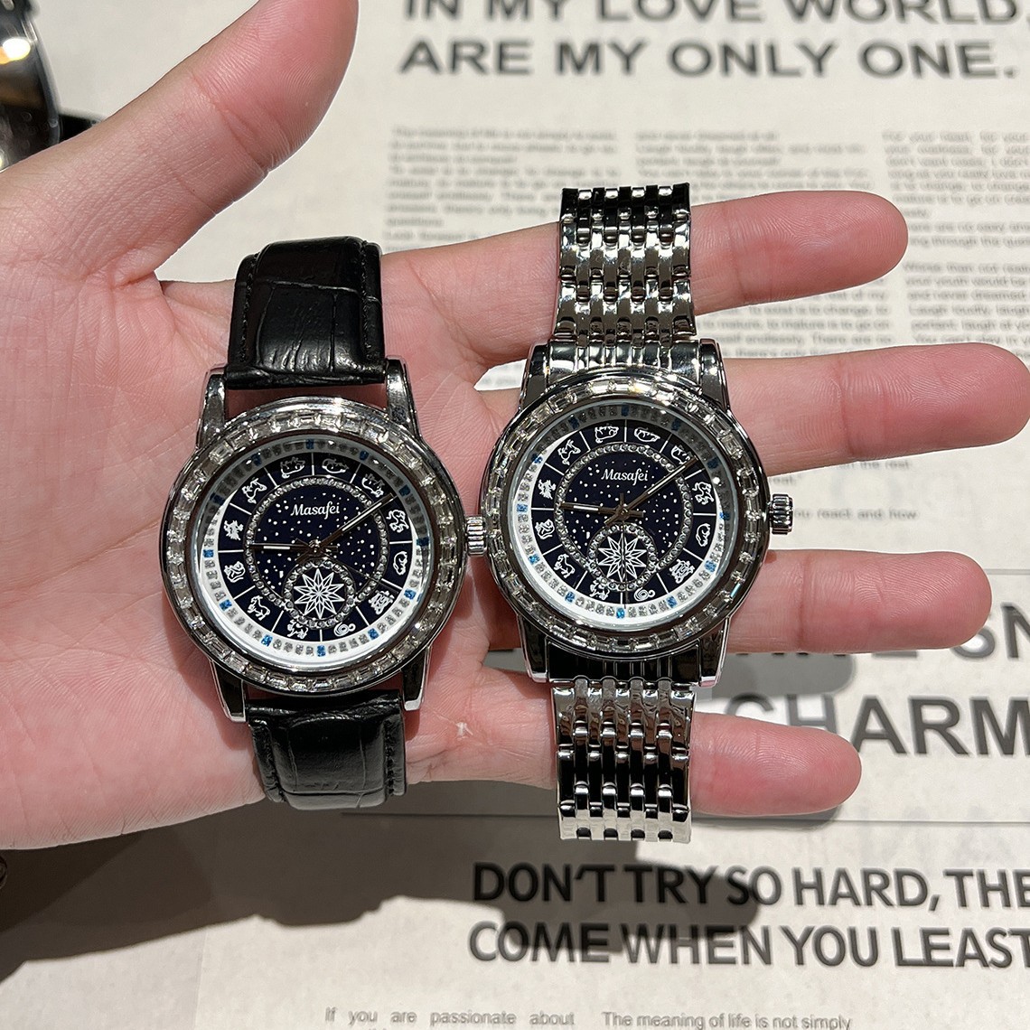 Popular 2025 New Men's Watch Men's High-End Belt Automatic Movement Quartz Watch