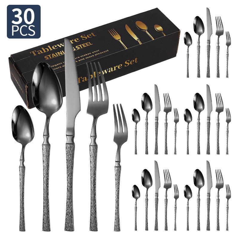Cuchillos, tenedores y cucharas de acero inoxidable con cintura pequeña transfronteriza Juego de vajilla de acero inoxidable con cuchillo y tenedor de filete dorado, juego de 20/24/30