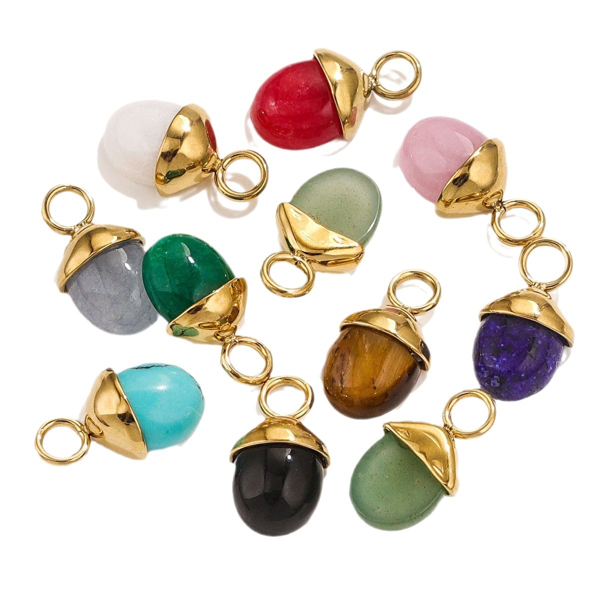 Piedra natural retro triángulo diy titanio accesorios de acero gota de agua mujer colgante de acero inoxidable joyería colgante al por mayor image 5