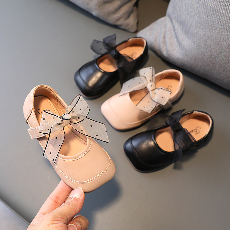 Girl's Leather Shoes 2023 Spring and Autumn New Children's Shoes Korean Style Girl's Bow Soft Bottom Leather Shoes Children's Sweet Princess Shoes
