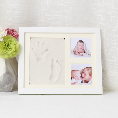 Baby Handprint and Footprint Ink Pad Picture Frame, 10-inch Wooden Picture Frame for Infant 100th Day Birthday Ink Pad Picture Frame, Factory Wholesale