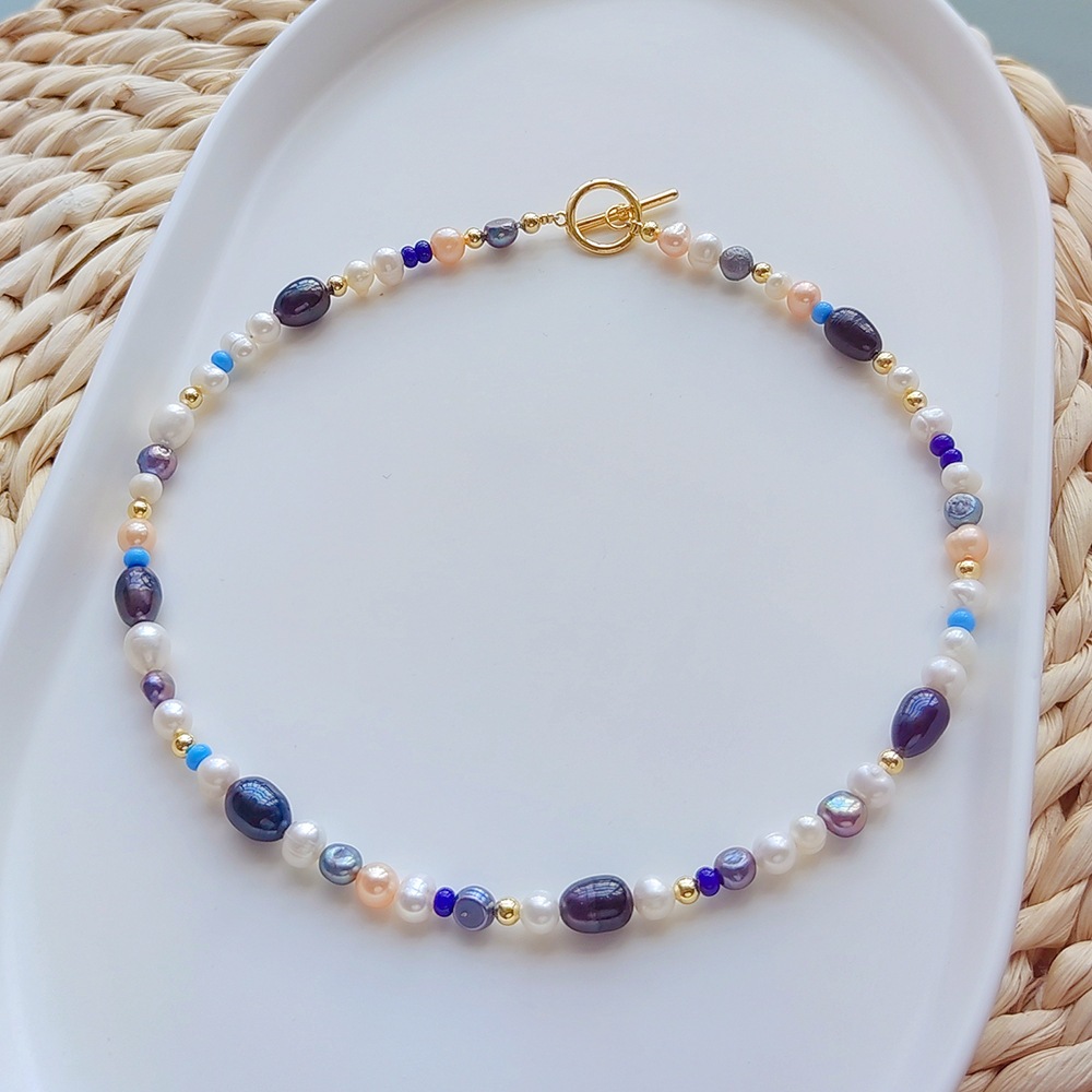 1 Piece Quantity Holiday, Party, Tea Party Occasion Sweet Multicolor Freshwater Pearl Copper Beaded Knitting Plating Necklace
