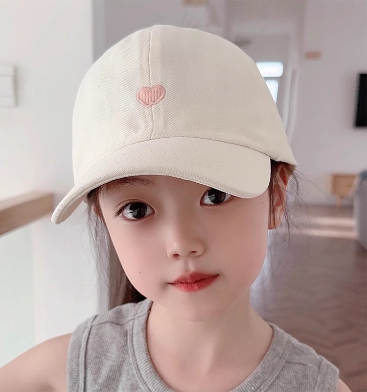 儿童爱心棒球帽 夏季可扎高马尾鸭舌帽可爱女孩半空顶遮阳防晒帽|undefined