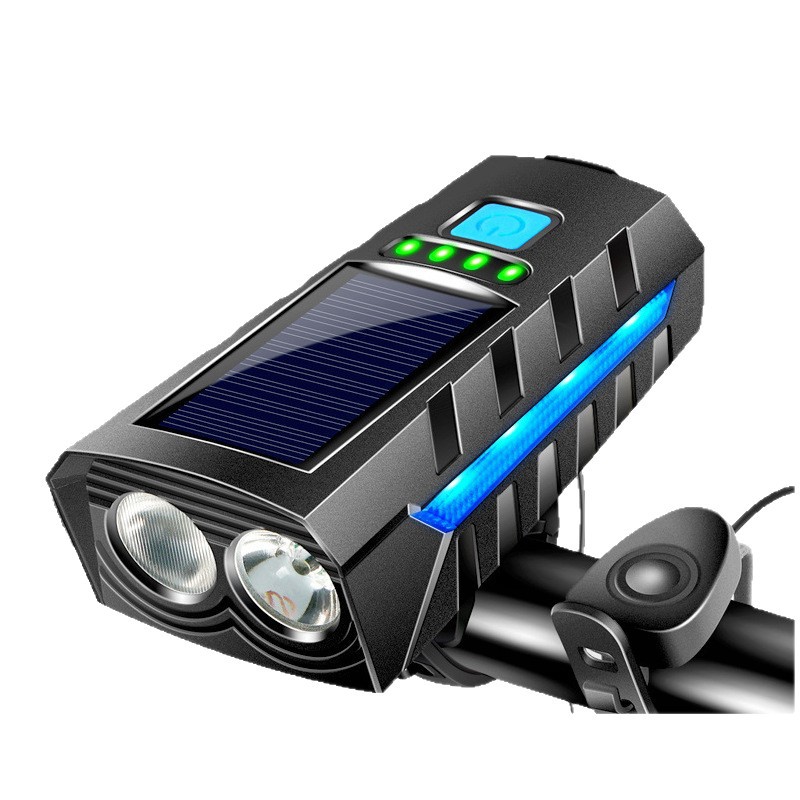 Transfronteriza nueva bicicleta luz faro cuerno doble luz solar recargable fuerte luz linterna noche montar equipo de luz image 6