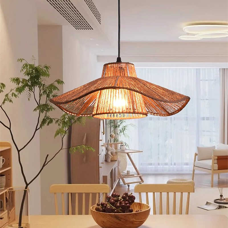 Rope Woven Pendant Light for Restaurant, Japanese-Style Bedroom, Cloakroom, Master Bedroom, Vintage Guesthouse, Tea Room, Hemp Rope Woven Lighting, Zen Style