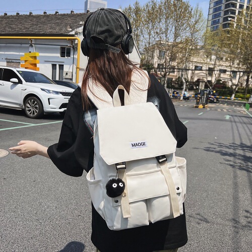 School bag for women  new Japanese style simple solid color clamshell student school bag casual versatile large capacity backpack