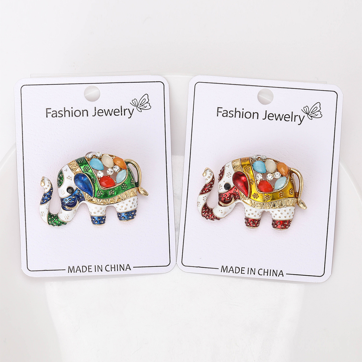 16g Weight Retro Pin Elephant Alloy Enamel Inlay Rhinestones Women's Brooches