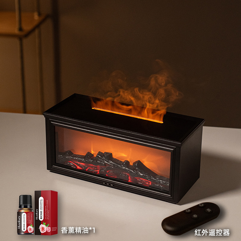 壁炉香薰机3D仿真火焰氛围灯精油创意小型家用跨境木纹空气加湿器|undefined
