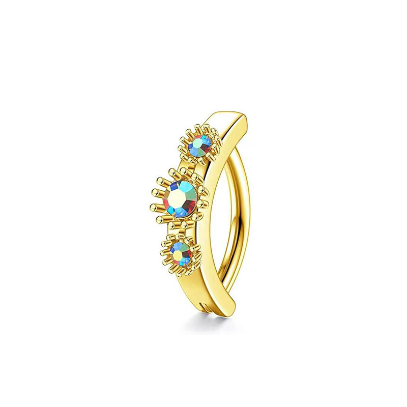 Bague de piercing nombril simple AB en acier inoxydable avec diamant AB, bijou tendance et facile à porter._voghion.com