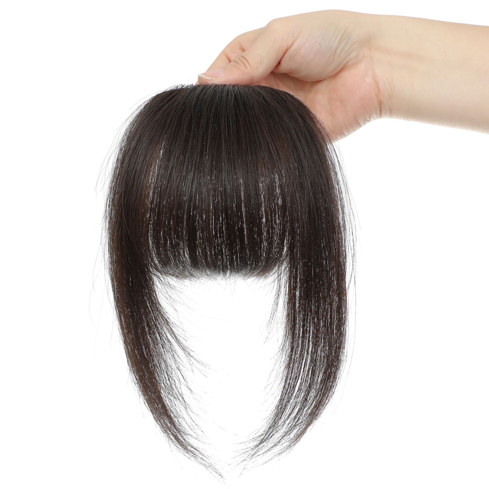 Flequillo francés de cabello humano real para mujeres, postizo de cabello real tejido a mano sin costuras, flequillo de aire.