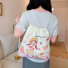 卡通少女心抽绳束口袋帆布包女韩版大容量双肩包外出背包一件代发