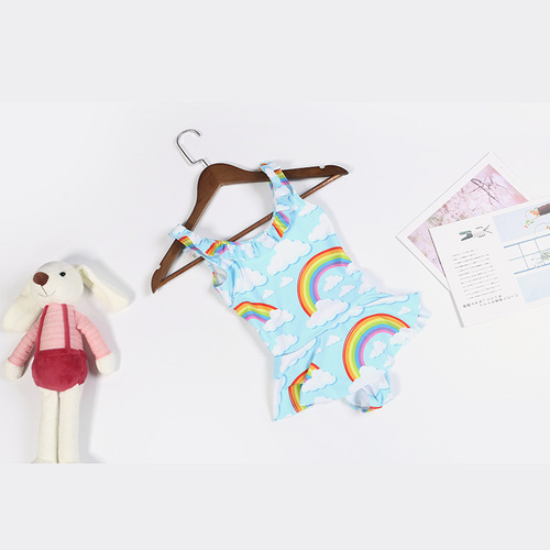 Children's one-piece swimsuit cute cartoon one-piece swimsuit summer big kid girls and boys swimsuit sets stylish sleeveless swimwear set