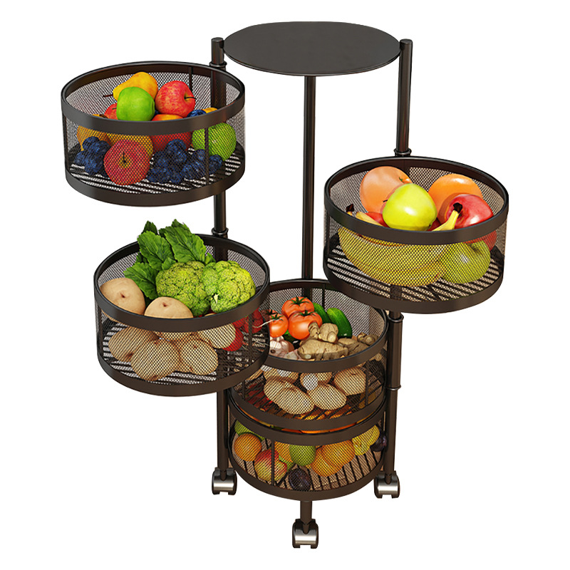Estante de almacenamiento redondo sin instalación de cocina de frutas y verduras de múltiples capas estante de almacenamiento giratorio de acero al carbono estante de almacenamiento móvil