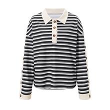 Q 79942 Plus size polo stripe niche long tee ���� POLO ����